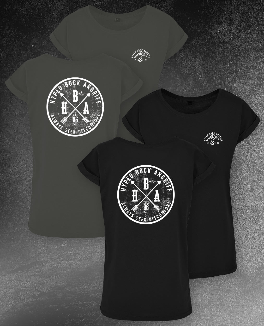 DAMEN T-SHIRT LONG TEE "HYPED BOCK ANGRIFF EST. 1986"